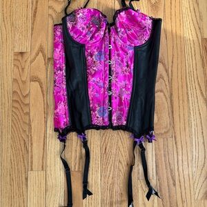 Floral Pink and Black Corset Top